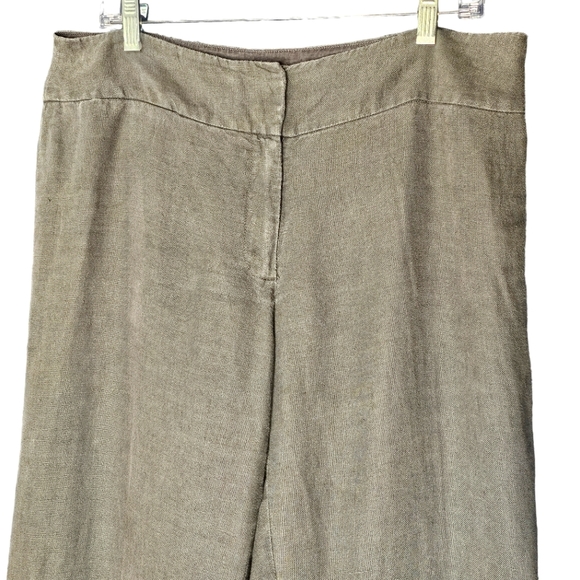 Eileen Fisher Thick Waisteband Gray Linen Wide Leg High Rise Pants 12 - Picture 9 of 12